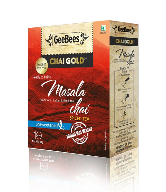 Geebes Masala Chai Gold  Unsweetened Instant Tea Mix(10 Sachets)