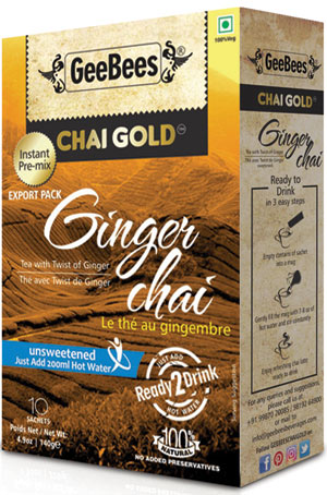 Geebees Chai Gold Ginger Chai Unsweetened Instant Tea Mix(10 Sachets)